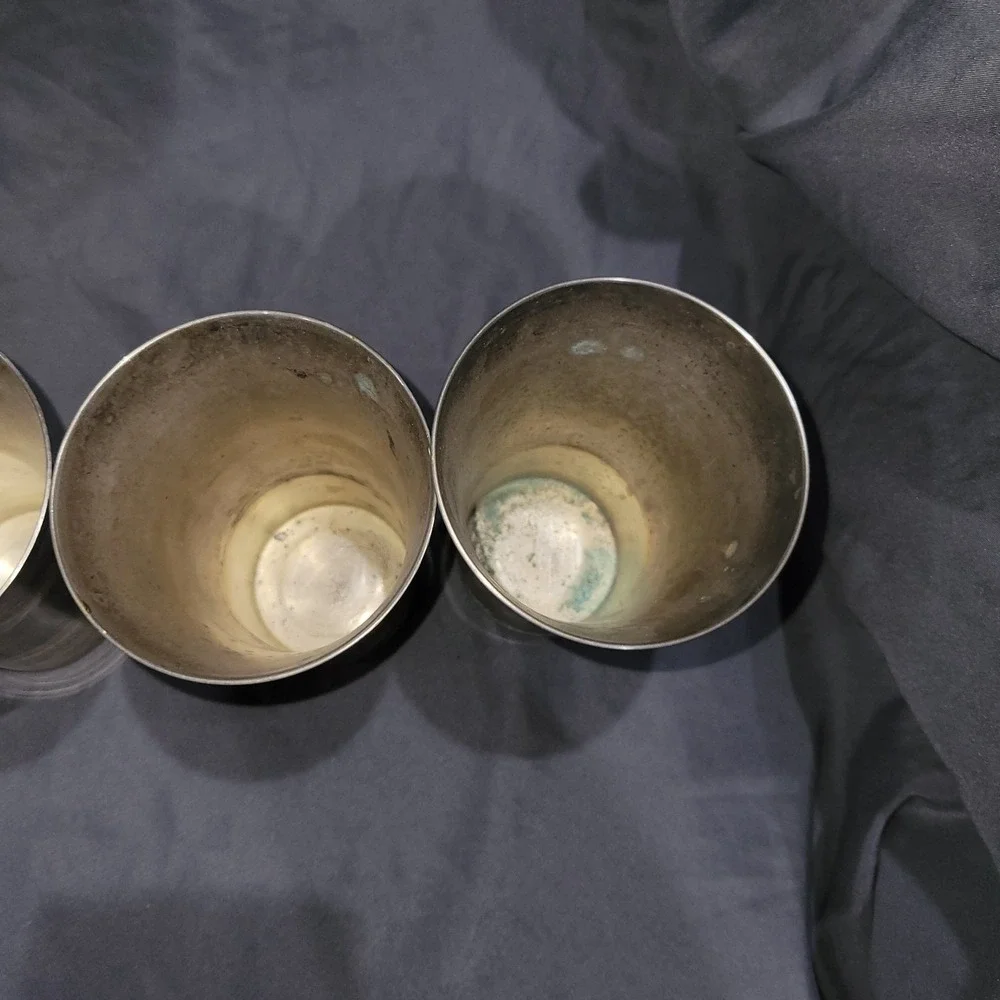 Set Of 4 Vintage Nickel Silver Tumblers Cups Metal Drinkware Bar